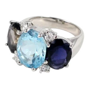 Large GUM DROP™ Ring with Iolite and Blue Topaz and Diamonds