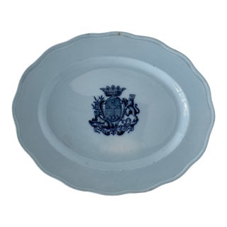 1868 English Baby Blue Flow Ware Heraldic Platter With Leopards & Crown - For Sale