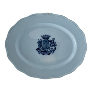 1868 English Baby Blue Flow Ware Heraldic Platter With Leopards & Crown -