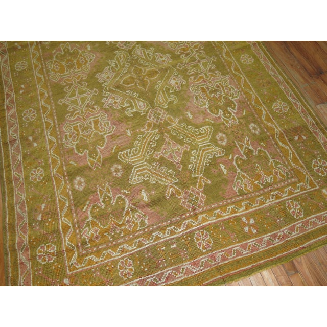 Early 20th Century Zabihi Collection Green Gallery Size Turkish Oushak Rug - 6'3" x 12'6" For Sale - Image 4 of 9