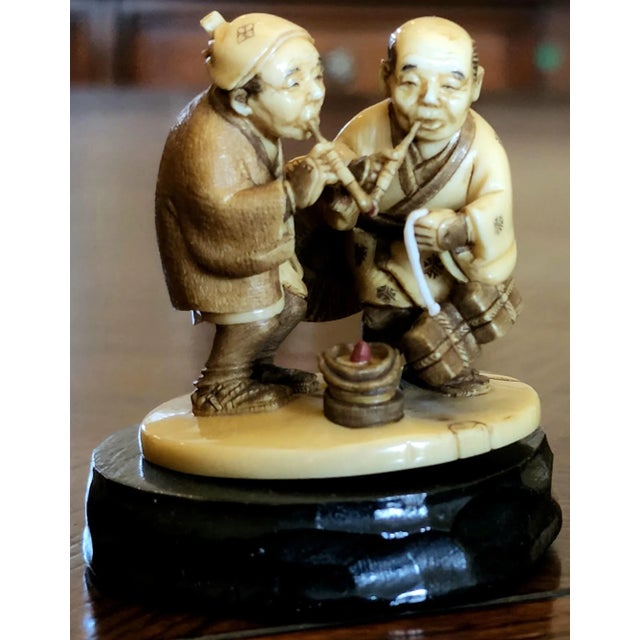 Exquisite Hand Carved Netsuke Figurine of Two Men Travelers For Sale - Image 9 of 12