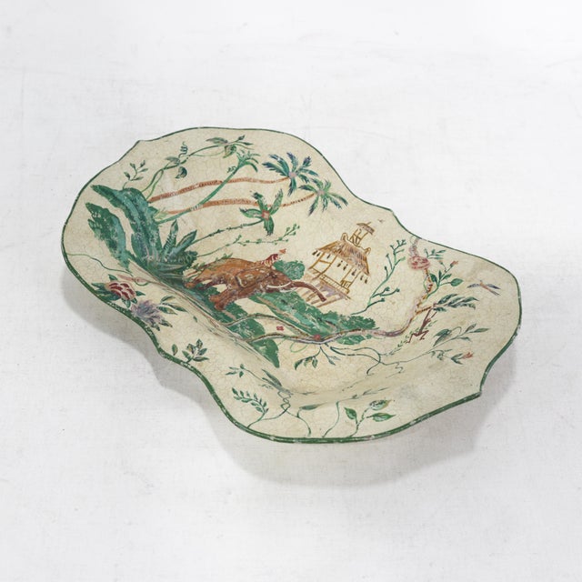 Vintage Scalloped Decorative Tray With Hand-Painted Elephant and Jungle Motif For Sale - Image 11 of 12