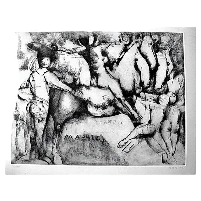 Teatro delle Maschere (Theatre of the Masks) - Original Etching by Marino Marini 1973 For Sale