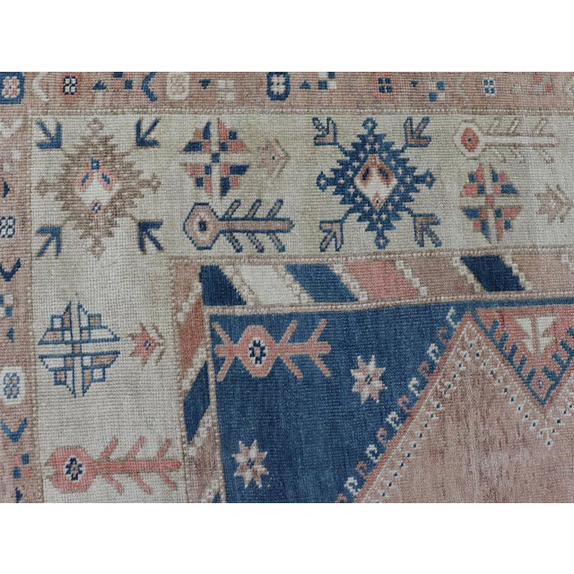 Vintage Turkish Oushak Rug With Elegant Blue and Soft Peach Motifs 5'7 X 7'8 For Sale - Image 9 of 10