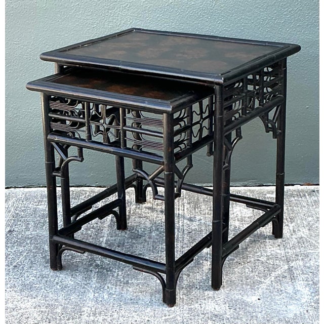 Vintage Fretwork Rattan Nesting Tables - Set of 2 For Sale - Image 11 of 12