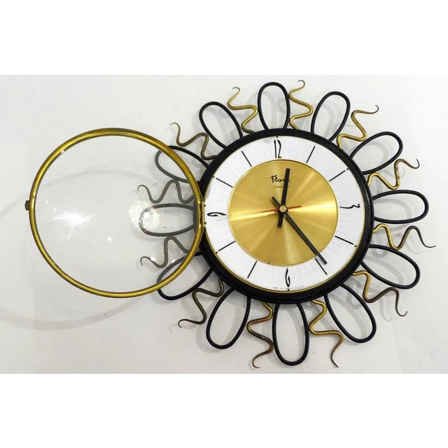 Wall Clock with Black and Gold Wrought Iron Decor, 1960s For Sale - Image 4 of 11