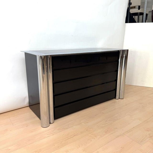 1970s Chest of Drawers in Black Lacquer and Chrome by A. Mosca for Cinova, Italy, 1969 For Sale - Image 5 of 18