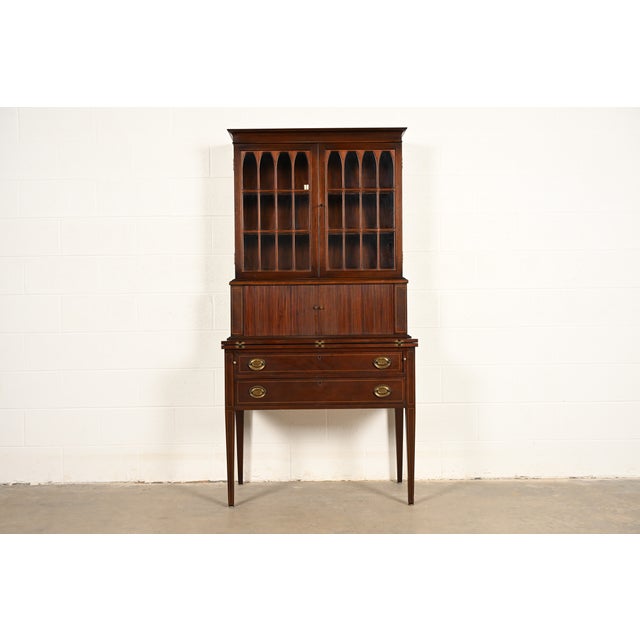 Baker Furniture Style Hepplewhite Mahogany Secretary Desk With Bookcase Hutch, Circa 1920s For Sale - Image 16 of 16