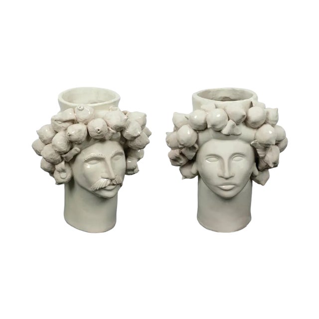 White of the Peloritani Solimano and Roxelana Citrus Ceramic Vase from Crita, Set of 2 For Sale