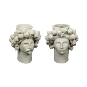 White of the Peloritani Solimano and Roxelana Citrus Ceramic Vase from Crita, Set of 2