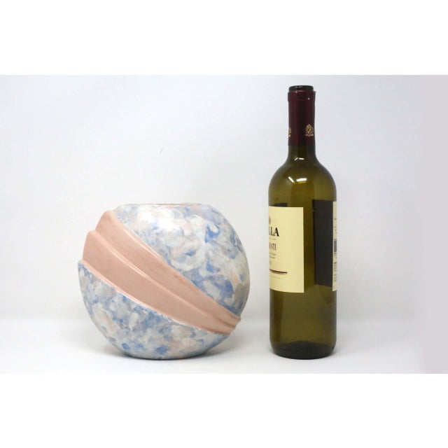 Pink 1960's Mid-Century Pink Blue and White Art Deco Ceramic Vase For Sale - Image 8 of 9