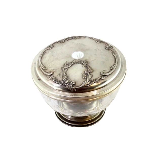 Silver Cut Glass Candy Box with Silver Applications, Raised Lid and Circular Base For Sale - Image 8 of 8