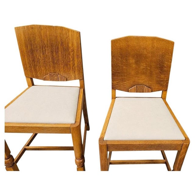 Art Deco British Oak Panel Back Side Chairs, 1930, Set of 2 For Sale - Image 4 of 9