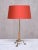 1940s Edvard Hagman Table Lamp in Brass, Elm and Vermillion Shade, Sweden, 1940s For Sale - Image 5 of 12