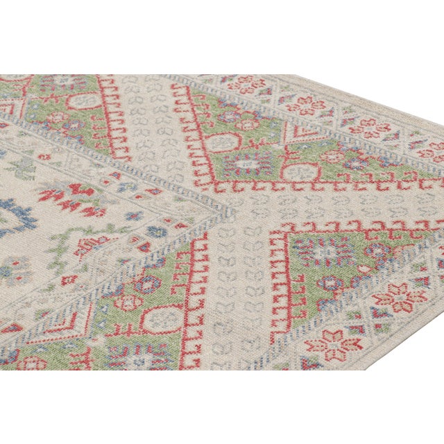 Rug & Kilim’s Distressed Ghiordes Style Rug in Cream, Green, and Red With Medallion For Sale In New York - Image 6 of 7