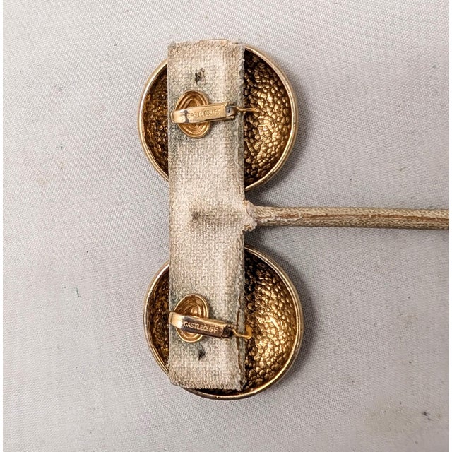 Metal Vintage 1955 Signed Castlecliff Round Goldtone "Alligator" Texture Clip Earrings-2 Pieces For Sale - Image 7 of 8