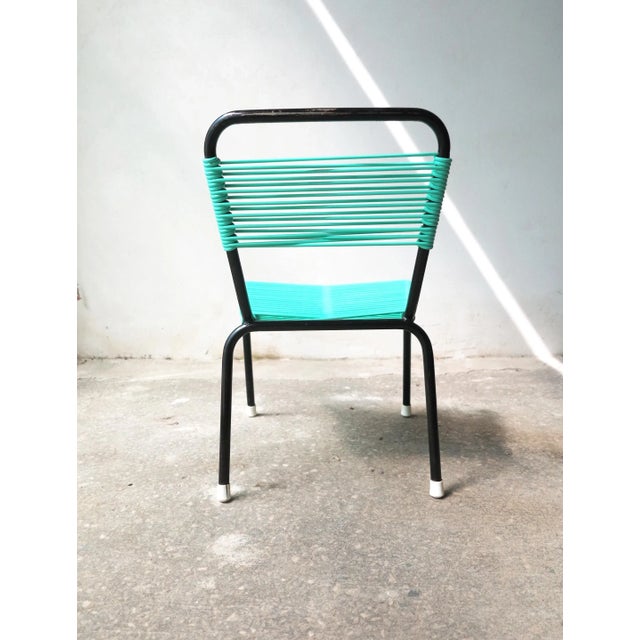 Vintage Aquamarine Green PVC Laces and Black Tubular Metal Childrens Chair, 1970s For Sale - Image 4 of 6
