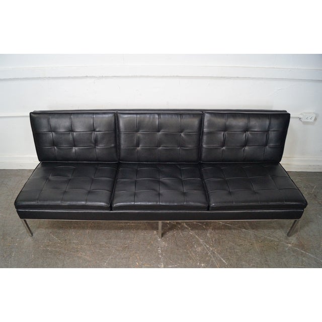 Florence Knoll Mid Century Black Leather Armless Sofa