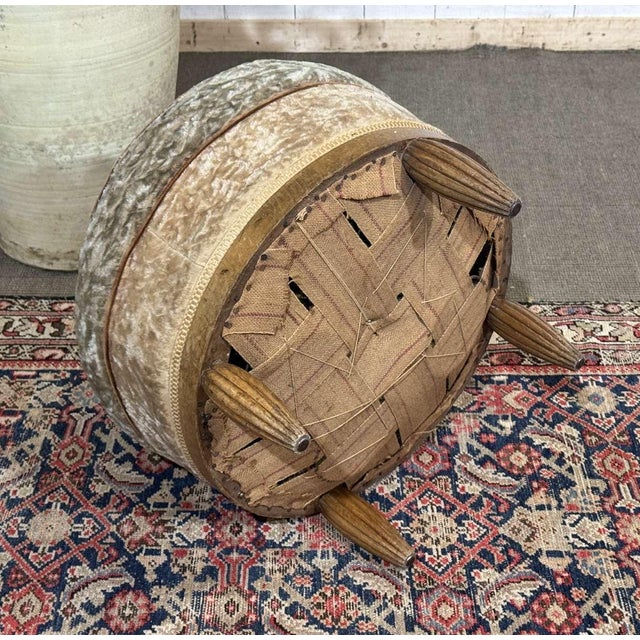 Beige Art Deco Pouf in Beige Fabric, 1930s For Sale - Image 8 of 10