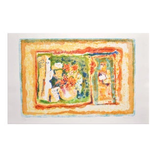 Sami Burhan, Figure With Flowers, Lithograph, 1969 For Sale