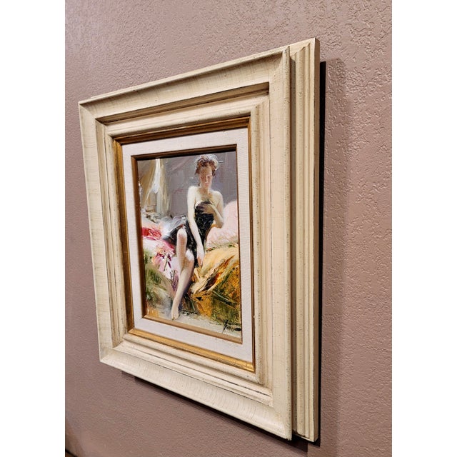 Textile Giuseppe Pino - Young Girl Inner Thoughts - Oil Painting For Sale - Image 7 of 11