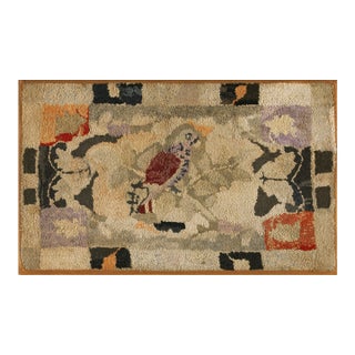 Pretty Antique American Hooked Rug With Ivory Ground Color in a Geometric Design For Sale