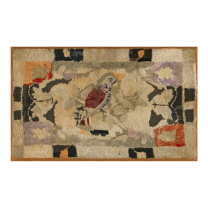 Pretty Antique American Hooked Rug With Ivory Ground Color in a Geometric Design