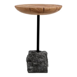 Charcoal Stone & Wood Slice Side Table For Sale