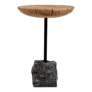 Charcoal Stone & Wood Slice Side Table