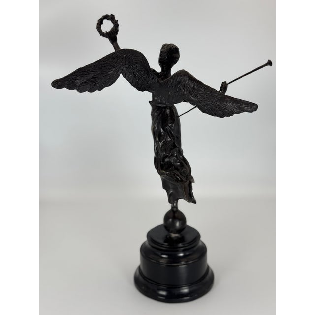 Antique Bronze Winged Victory Figurine on Pedestal For Sale - Image 4 of 5
