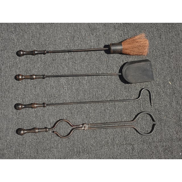 Share Set of Four Vintage French Country Black Cast Iron Fireplace Tools For Sale - Image 13 of 17