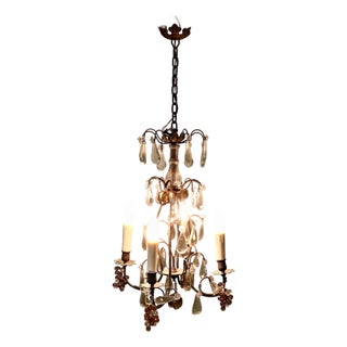 French Chandelier with Crystal Amber and Mauve Fruits, 1900 For Sale