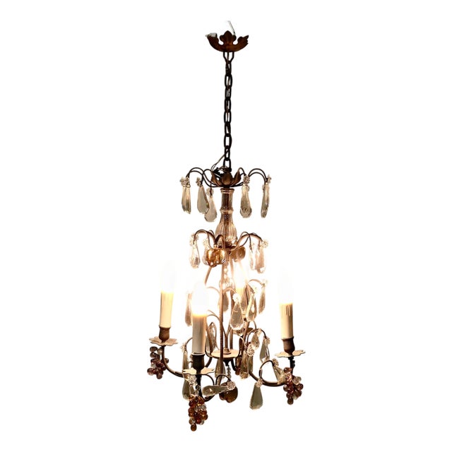 French Chandelier with Crystal Amber and Mauve Fruits, 1900 For Sale