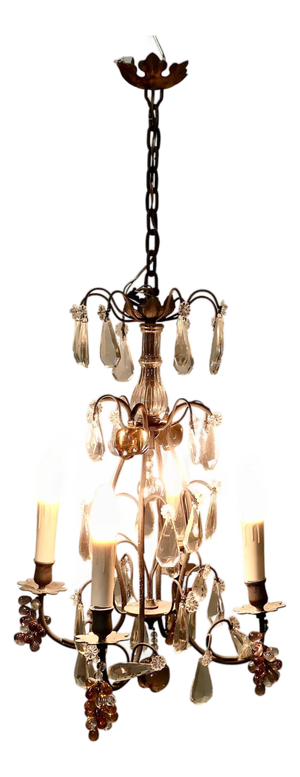French Chandelier with Crystal Amber and Mauve Fruits, 1900