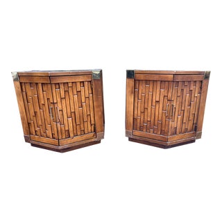 Mid Century Hexagon Brutalist Nightstands With Brass Accents - a Pair For Sale