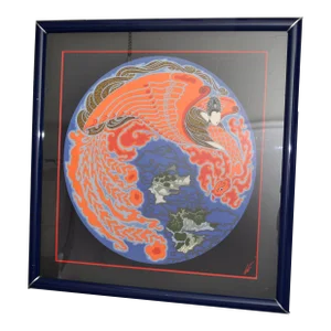 Romain De Tirtoff Erté Dream Voyage Art Deco Blue Framed Silk Scarf Wall Art