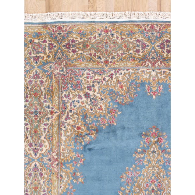 Textile Antique Kerman Carpet, Fine Persian Oriental Rug Light Blue, Ivory, Gold, Green For Sale - Image 7 of 12