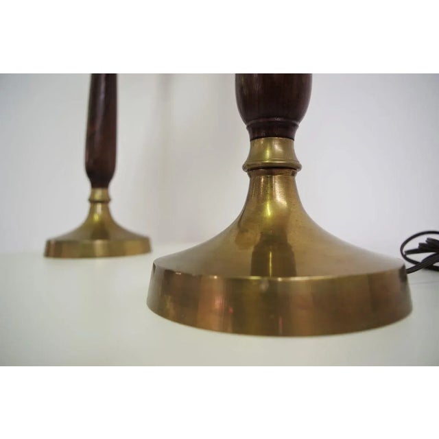 Pink Mahogany, Brass & Cotton Hats Tale Lamps from Abat Jour, 1950s, Set of 2 For Sale - Image 8 of 18