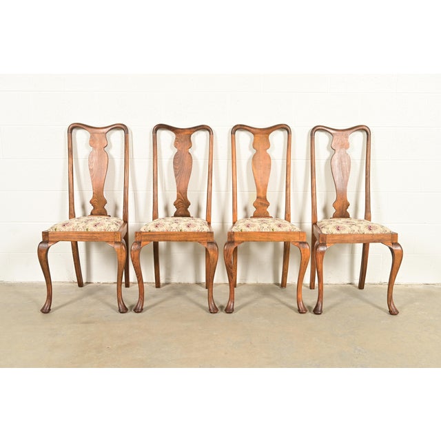 Baker Furniture Style Queen Anne Solid Oak Dining Chairs, Set of Four For Sale - Image 11 of 11