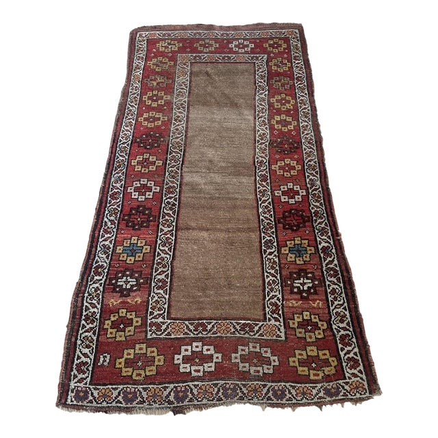 Antique c.1870s Kurdish Tribal Rug, Natural Camel Field, Geometric Border, 2'7" X 6'3" (82cm X 192cm) For Sale
