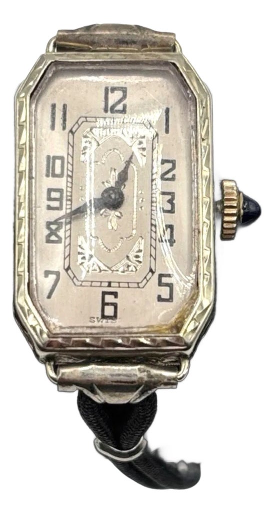 Amazing 14kt Art Deco 1920\'s in Working Condition with Engraving on the Case Elgin 14Kt Art Deco Watch Hand Engraved Case and Dial circa  main image 3