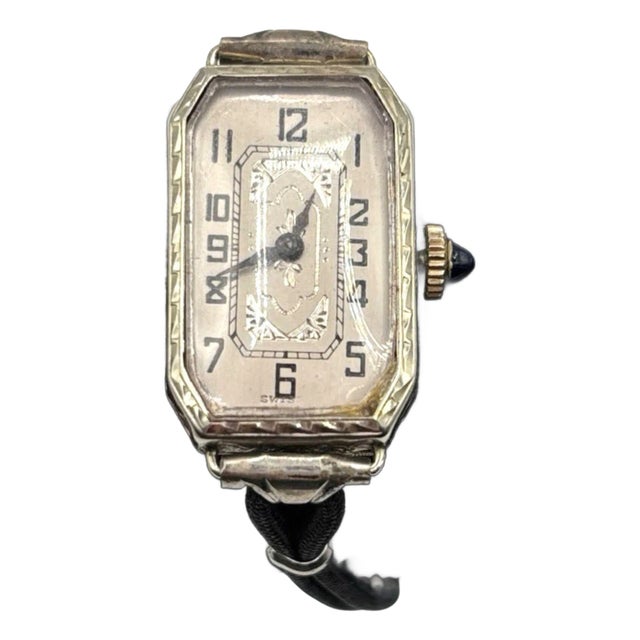 1920s Art Deco 14k White Gold Filled Womens Watch W/ Silk Cord For Sale