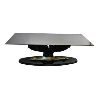 1980s Hollywood Regency Black Lacquer and Bronze Goose Table For Sale