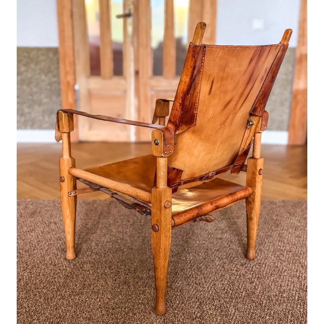 Wood Cognac Leather Safari Chair by by Wilhelm Kienzle, 1950s For Sale - Image 7 of 17