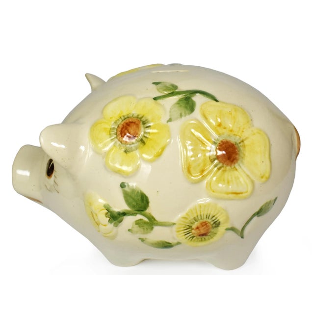 Mid 20th Century Mid-Century Large Ceramic Italian Hand-Painted Floral Design Piggy Bank For Sale - Image 5 of 10