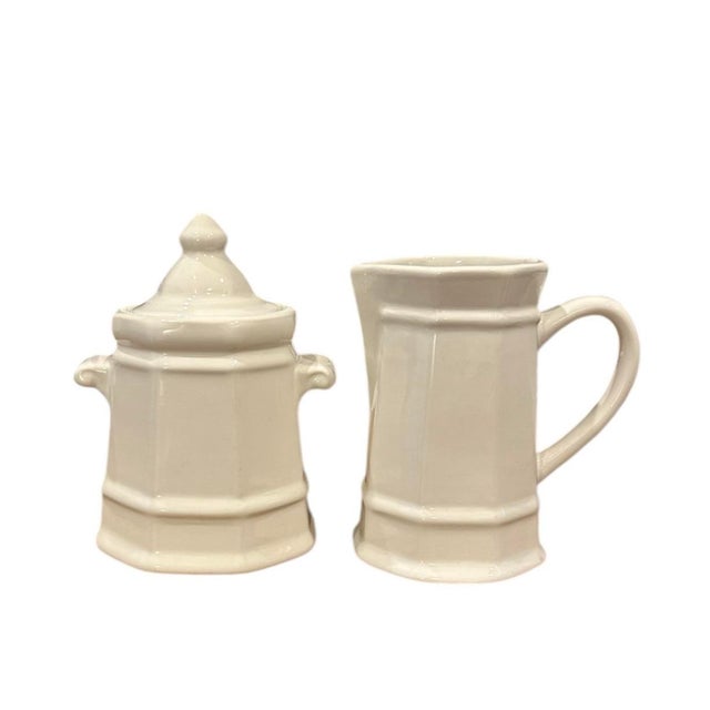 Farmhouse Pfaltzgraff Heritage White Ironstone Lidded Sugar and Creamer Set For Sale - Image 3 of 6