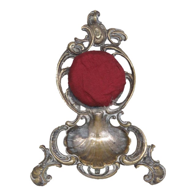 Rococo Style Brass Tone Pocket Watch Holder Stand Shell Scrollwork Motif 5169b For Sale