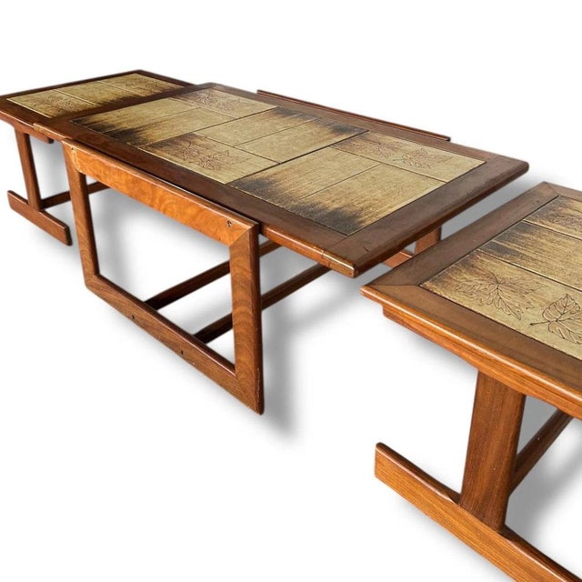 Mid-Century Danish Nesting Tables in Teak with Ceramic Tile Tops, 1960s, Set of 3 For Sale - Image 4 of 8