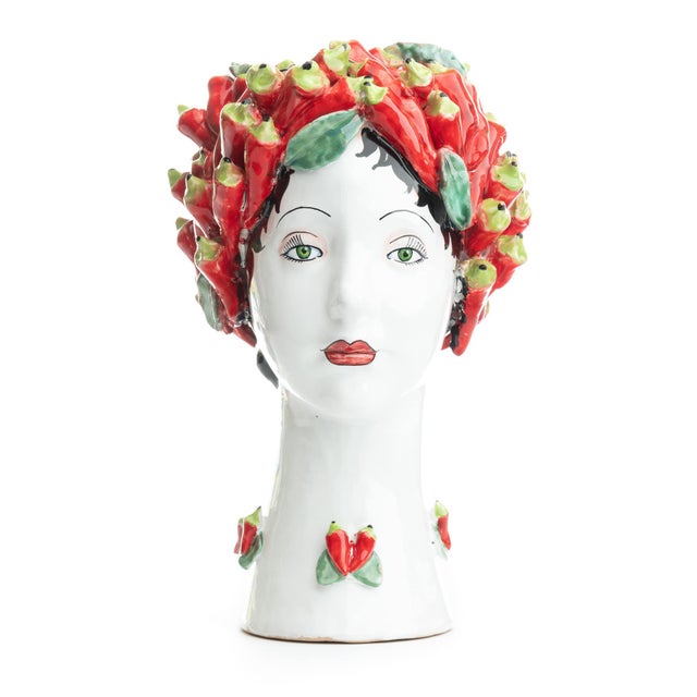 Ceramic Head Vase Sculpture with Peppers, Ceramiche D'arte Dolfi For Sale - Image 7 of 12