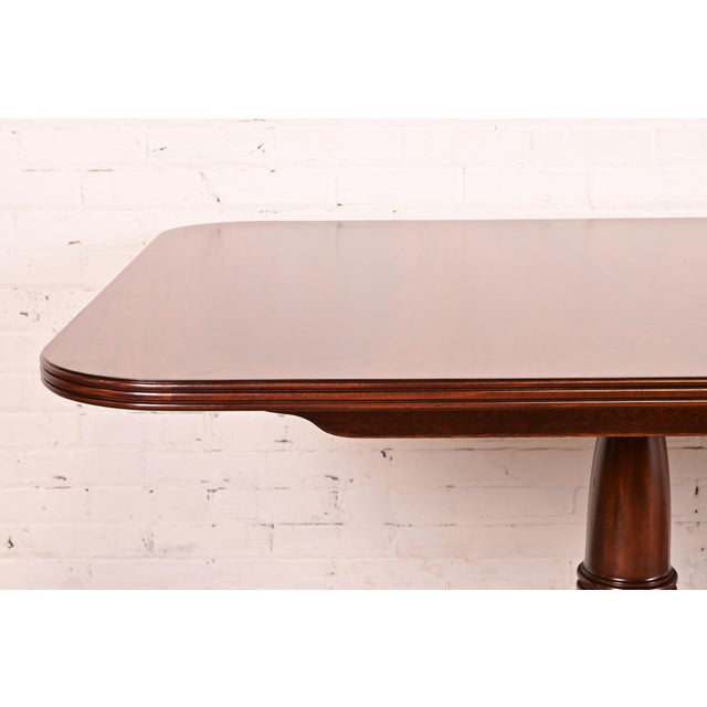 Maitland Smith Georgian Flame Mahogany Double Pedestal Extension Dining Table, Newly Refinished For Sale - Image 11 of 14